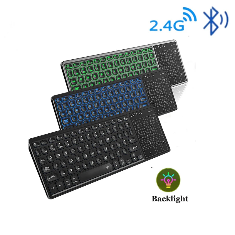 Seenda-teclado Retroiluminado com Touchpad Cores Bluetooth 2.4g sem Fio Multimídia Recarregável para Laptop pc Tablet