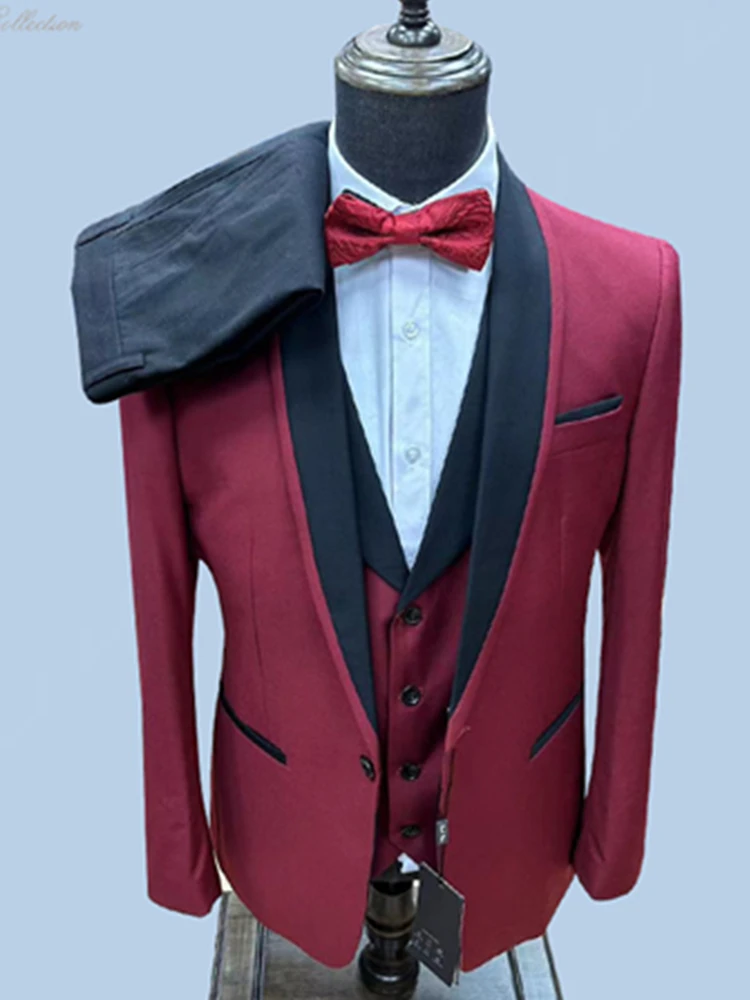 Mens Suit Men Business 3 Pcs Suits Set Coat Trousers Jacket Pants Vest
