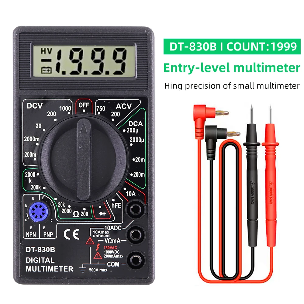 DT-830B LCD Digital Multimeter Mini Handheld Multimeter For Voltmeter Ammeter AC/DC 750/1000V Ohm Tester Meter With Probe digital multimeter multimeter tester