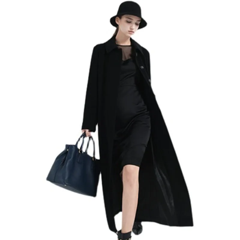

Overcoat Retro Coat Mid-Length Temperament black Woolen Coat Nice New Winter Fashion Casual Solid Color Women Woolen Coat F525