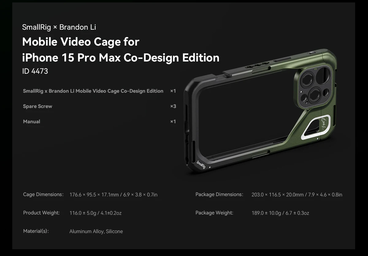 SmallRig x Brandon Li Mobile Video Kit for iPhone 15 Pro Max with Wireless Quick
