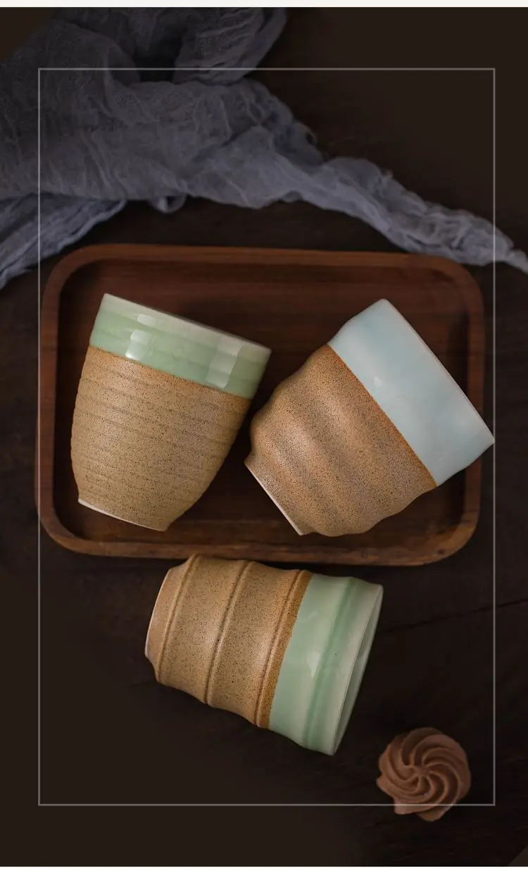 Description Picture 4 of item330ml Celadon Coarse Pottery Coffee Cup Ceramic Tea Cup Kung Fu Tea Set Cup Teaware Retro Porcelain Teacup Office Handy WaterCup