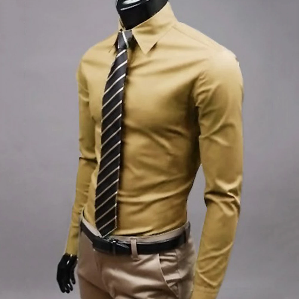 Men Shirt Men's Long Sleeve Shirt Men Business Turn Down Collar Top Polyester Office Blouse Social