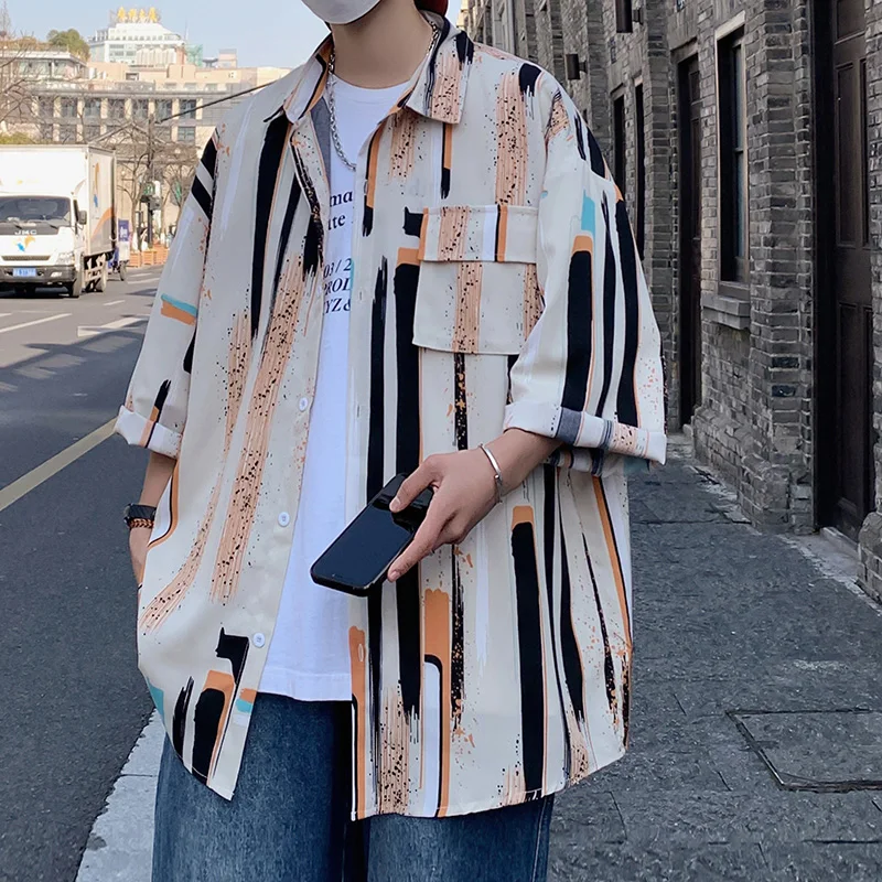 

Told Tale Men's Casual Shirts Summer Men's Fashion Striped Beach Shirt Holiday Style Short Sleeve Loose Tops Men's Clothing