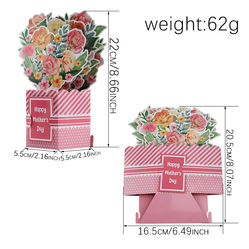 Pop Up Card 3D Flower Bouquet Greeting Cards with Note Card and Envelope for All Occasion Mother's Day 1PCS For Women