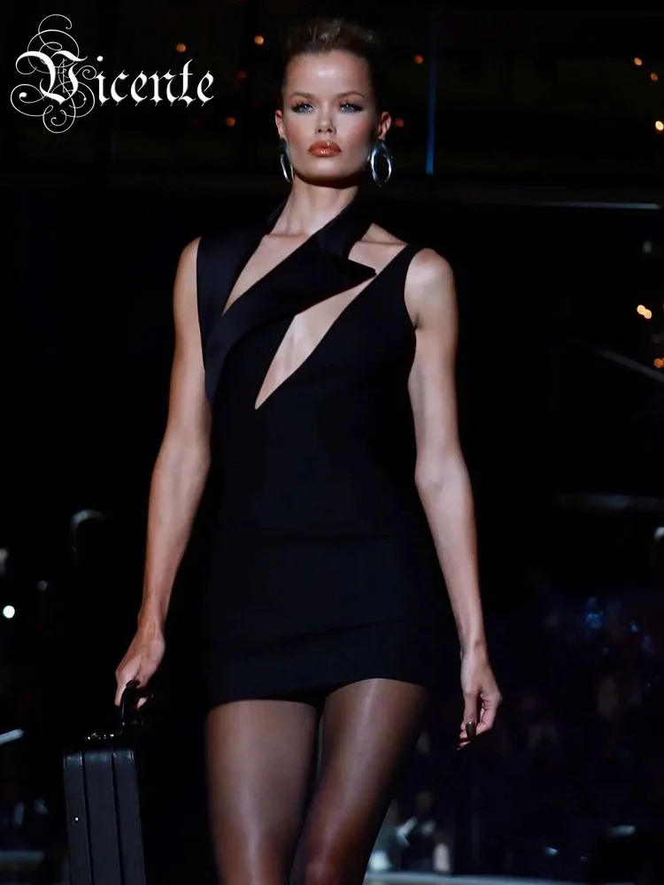

VC Women'S Dress Black Sexy Fashion Party One Shoulder Halter Hollow Out Design Bodycon Bandage Mini Dress Drop Shipping