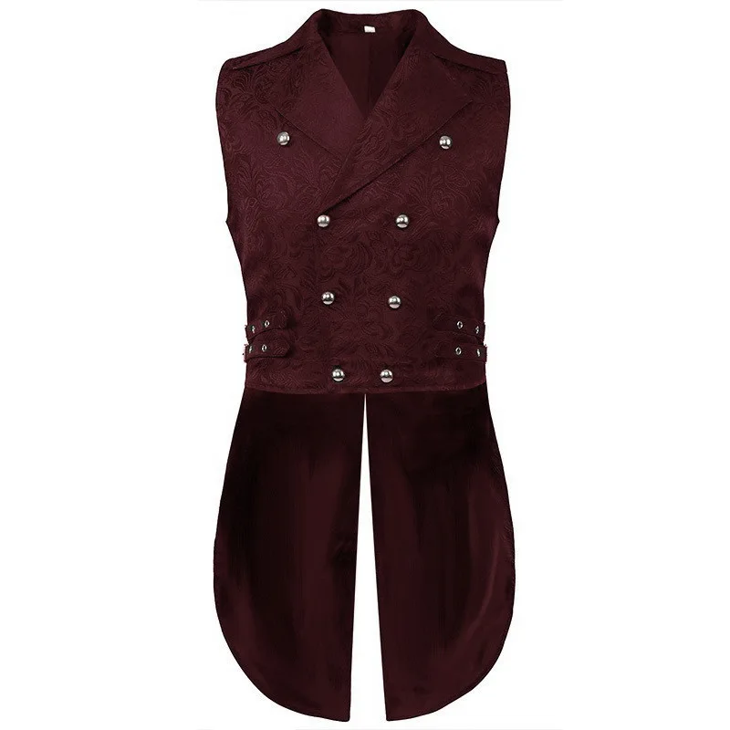 Gilet Médiéval Homme Col Volants - Veste Renaissance Steampunk Gothique Sans Manches Jacquard
