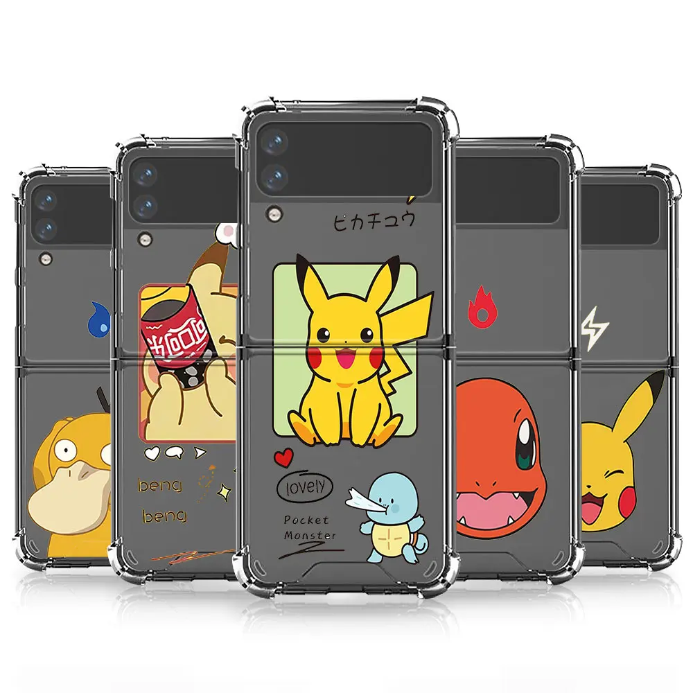 Cute Cartoon Pokemons Phone Case For Samsung Galaxy Z Flip 3 5G Funda Z Flip3 Clear PC Hard Shockproof Cover Shell Airbag case for galaxy z flip3