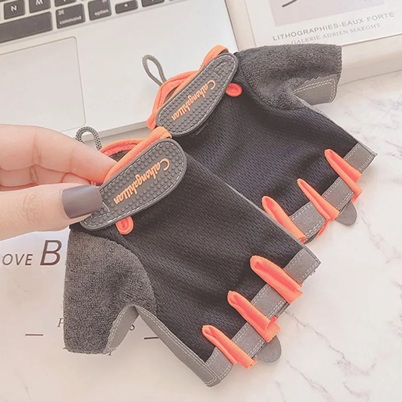 Men Women Summer Equipment Training Yoga Half Finger Ice Silk Letter Mitten Gym Fitness Non Slip Sport Bicycle Cycling Glove N23 3