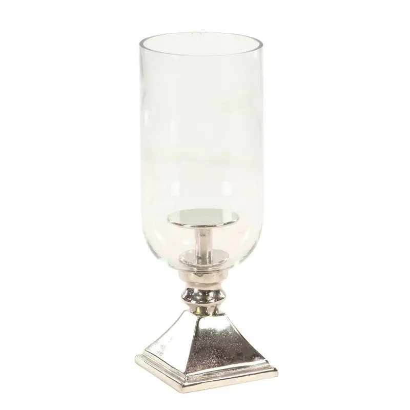 

Silver 17" x 6" Hurricane Aluminum/Glass Candle Holder