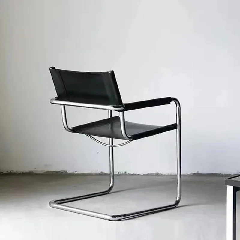 Office Dining Chair Stainless Steel Black Metal Balcony Bedroom CasualChair Leather Lounge Silla De Comedor Library Furniture