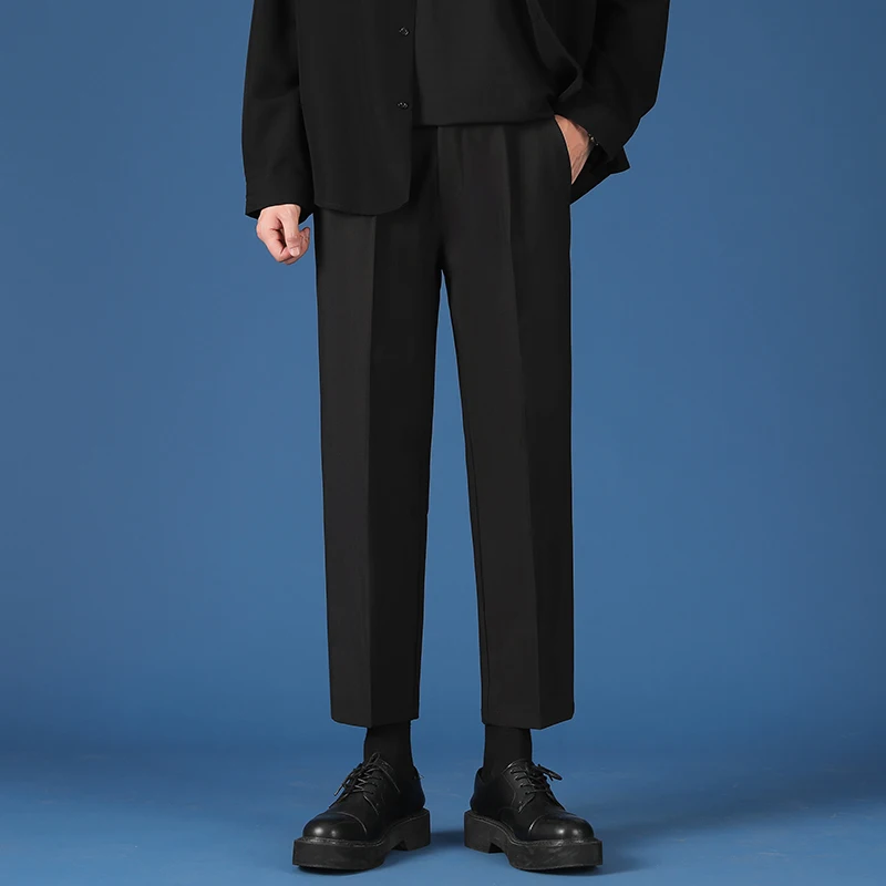 Pants Mens Korean Fashion Hip Hop Classic Nine-Point Pants 2022 Men Oversize Breathable Wide Leg Casual Straight Trouser27-38