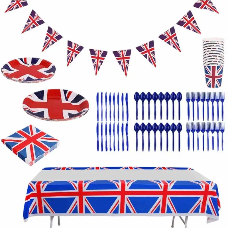 British Flag Theme Party Paper Plates Dinnerware Set England Flag Party