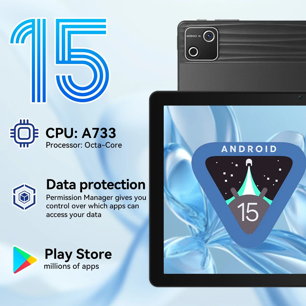 URAO 10 Inch Android 15 Tablet 30GB RAM 128GB ROM 1TB Expandable 6200mAh GMS Certified Widevine L1 Dual Camera WiFi 6 PC PAD Set 4