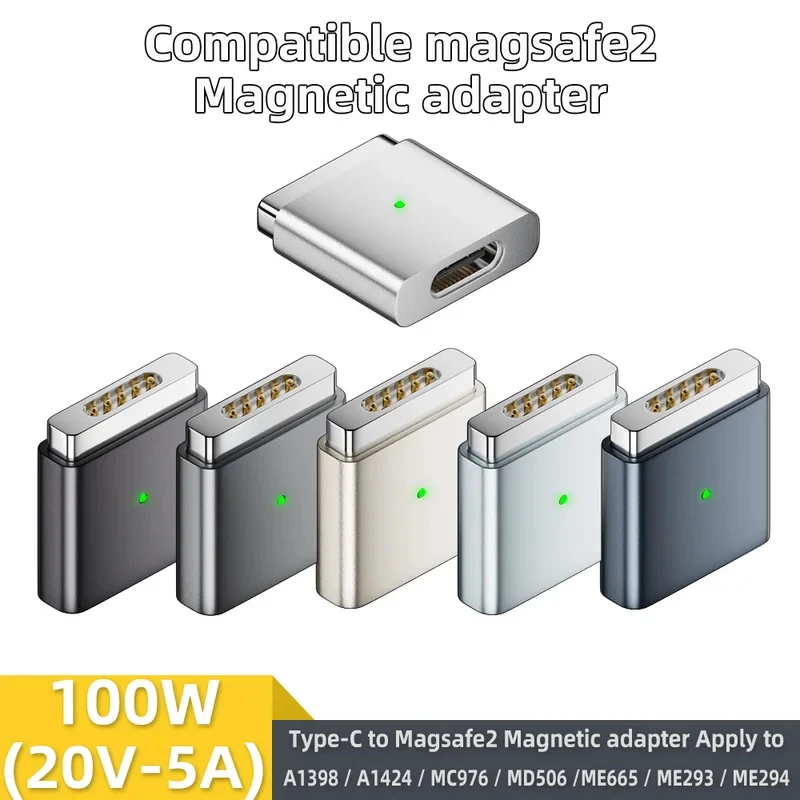 USB-C to MagSafe 2 자기 충전 어댑터 100W 고속 충전 MacBook Air Pro A1398/A1424/MC976/MD506/ME665/ME293/ME2942용