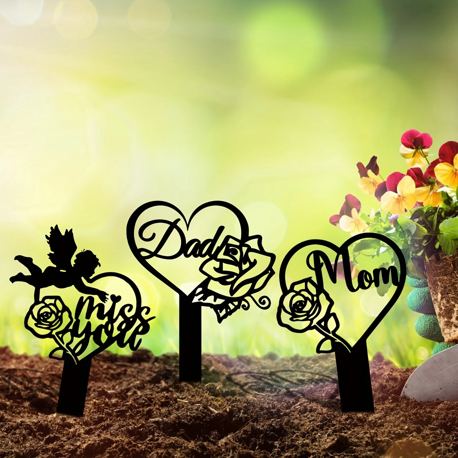 

1pc Metal Grave Plaque Stake Cemetery Garden Stake Memorial Metal Grave Stake Decoration For Mom Dad Cemetery Outdoors Yard