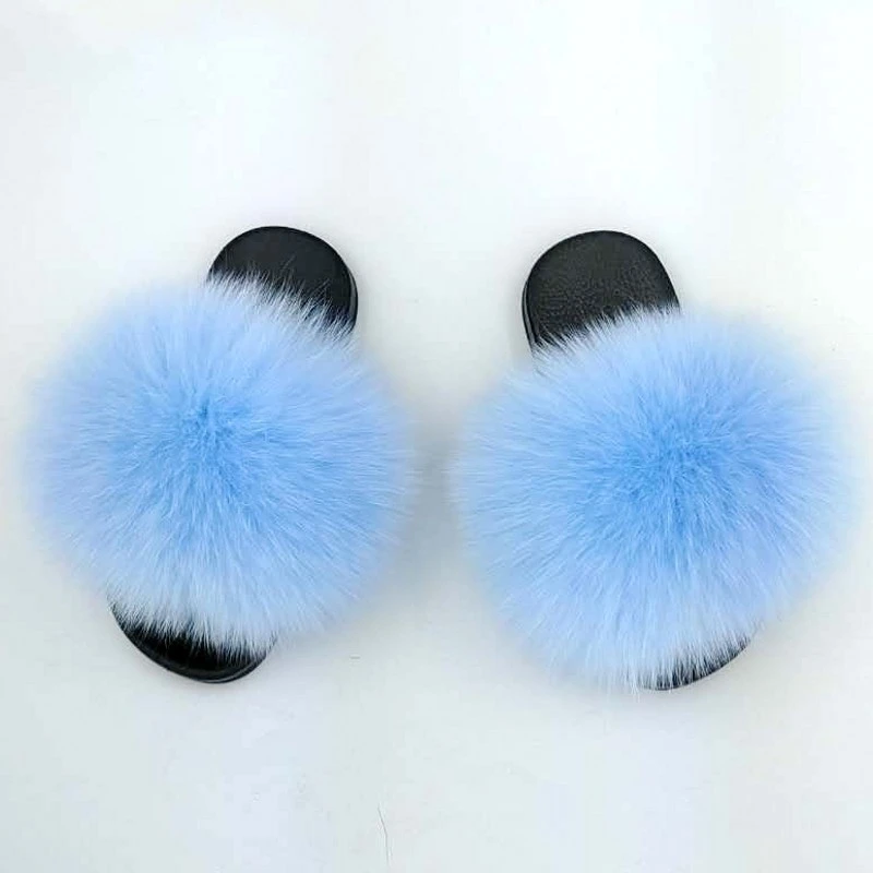 24-35 Size Four Reason Summer Winter Children Slippers Girl Boy Fashion Outside Soild Swell Fox Fur Flip Flops