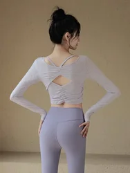Autumn and Winter Quick Dried Sports Top Yoga tops Women's Pleated Back Long Sleeve Professional Running Pilates Training