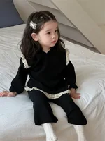 2025 Autumn New Baby Long Sleeve Clothes Set Infant Girls Lace Hooded Sweatshirt + Flared Pants 2pcs Suit Toddler Casual Outfits 1