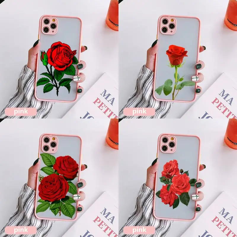 Red Rose Flower Clear Phone Case Colorful Shockproof Trasparent For Iphone 13 12 Mini 11 Pro Max 8 7 Plus Xr X Xs Pink Covers