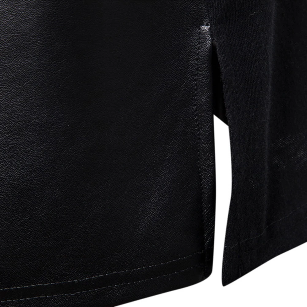 

Mens Shirts Mens Tops Casual Daily Faux Leather Hooded Long Sleeve PU Leather Pullover Regular Solid Color Splice