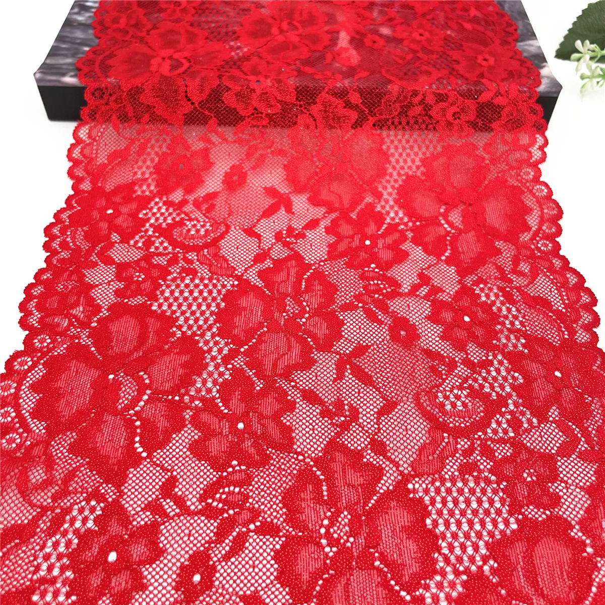 3y/lot Width 22.50cm Red With Foil Shimmer Shiny Elastic Lace Trim 6