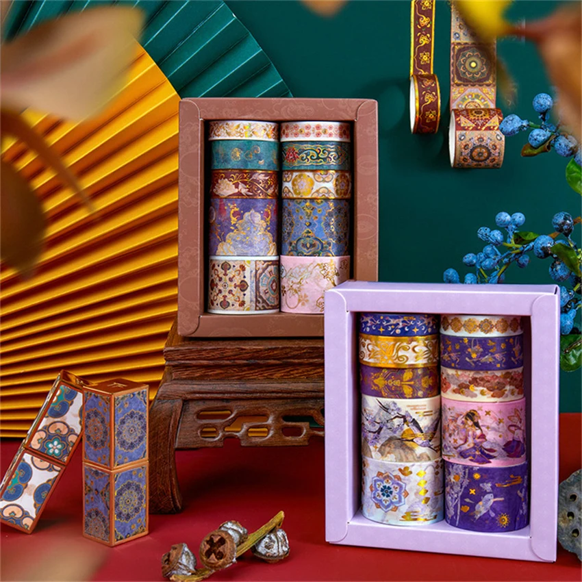 10 Pcs Washi Tape Set Stickers Gold Leaf Masking Tapes Retro Scrapbooking Adhesiva Washitape Sakura Assorted Cintas Decorativas
