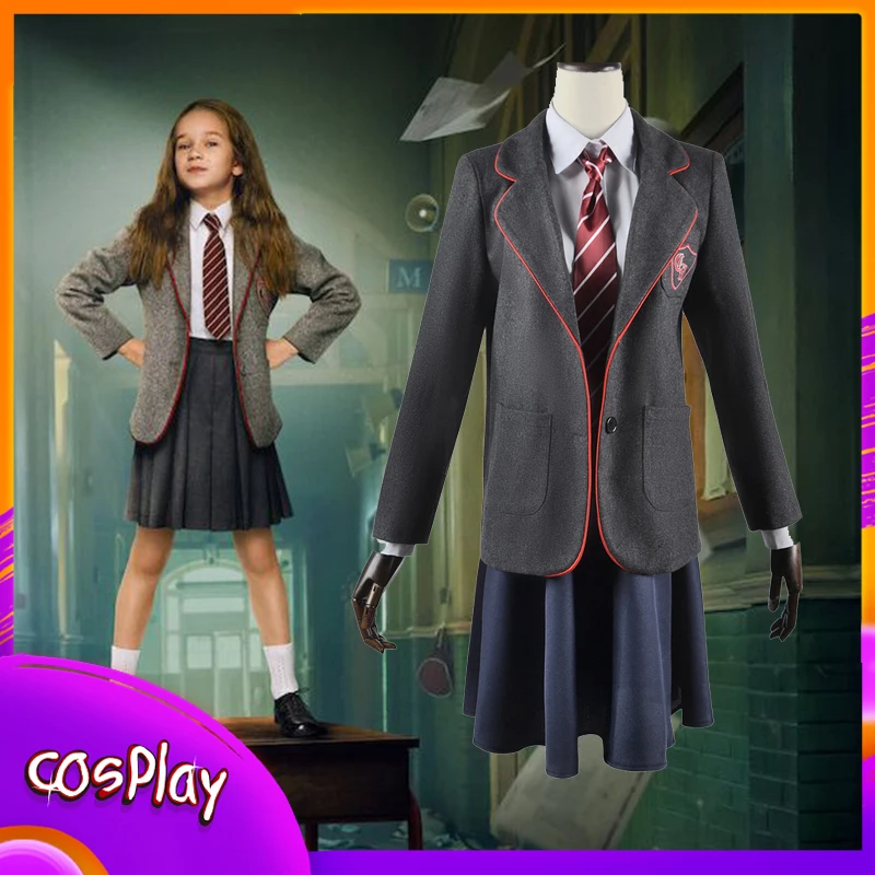 

Movie Matilda The Musical Cosplay Costume Kids Adult Roald Dahl'S Girl School Coat Skirt Uniform Suit Halloween Party Outfit