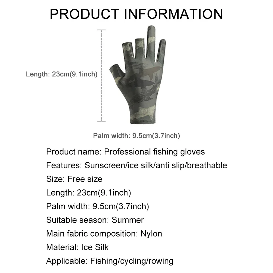 KoKossi 1Pair Summer Outdoor Fishing Gloves Ice Silk Sunscreen Breathable Riding Anti Slip Wear-Resistant Half Finger Gloves Man