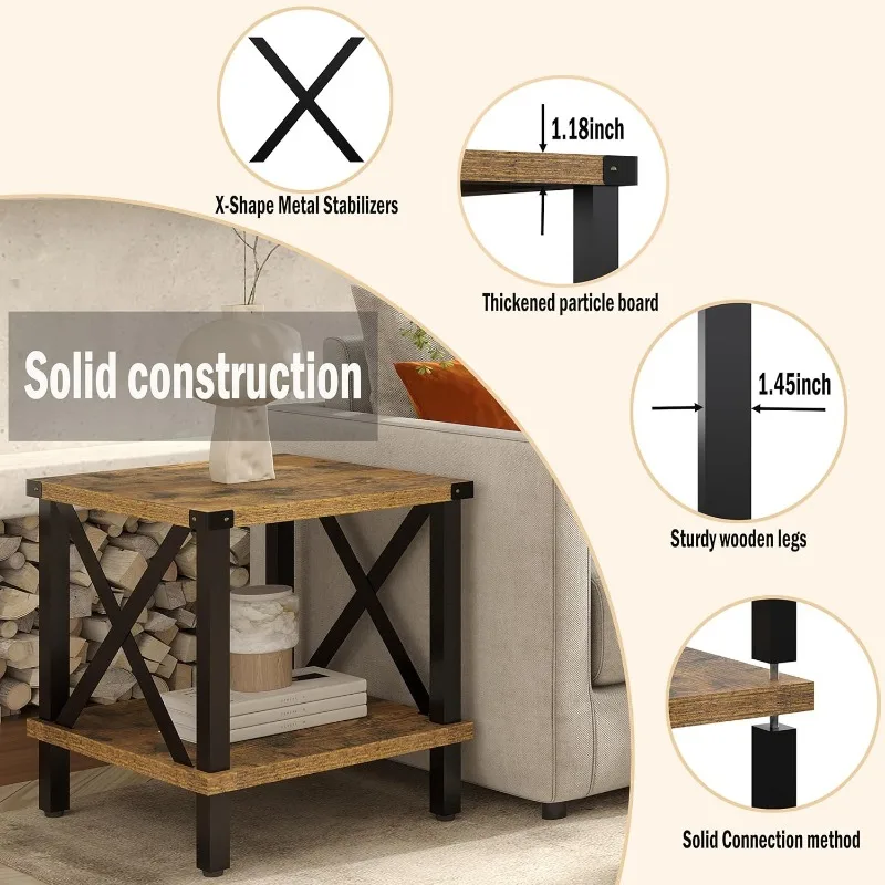 Farmhouse Side Table Industrial Style Sofa Table Coffee Table Metal X Wood Accent End 4