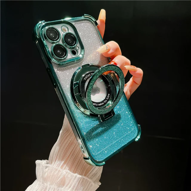thumbnail image 1 of Luxury Plating Magsafe Magnetic Flash Holder Stand Phone Case For iPhone 11 12 13 14 15 Pro Max Bumper Protector On 15Plus Cover, 1 of 5