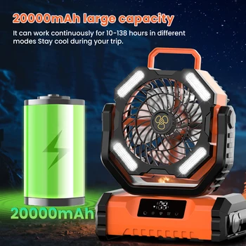 2025 New 20000mAh Portable LED Camping Fan with Touch Control, 5-Speed USB Rechargeable, Long Battery Life, Camping Accessories 2