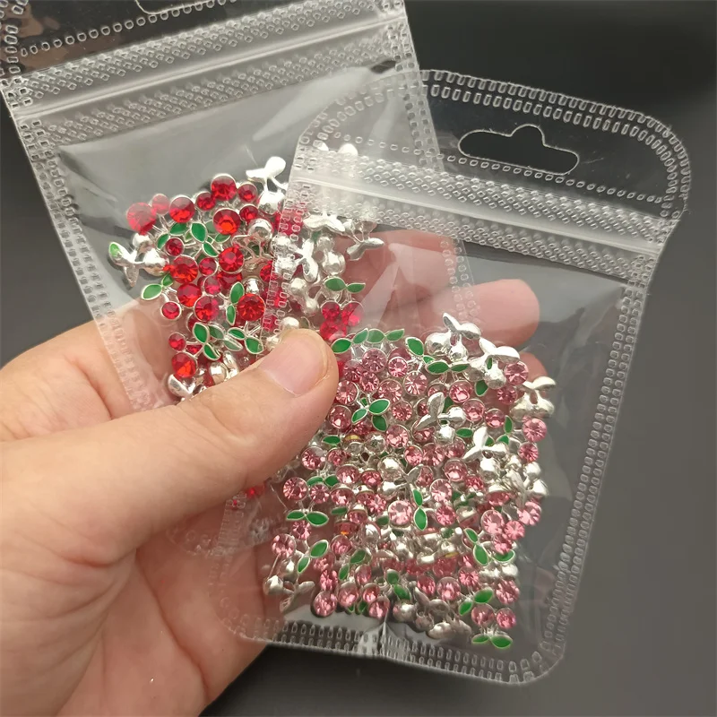 

10pcs Alloy Cherry Nail Art Charm Love Hear Rhinestone Crystal AB Charm Luxury Nail Decoration Gold Mace Manicure Tool Supplies