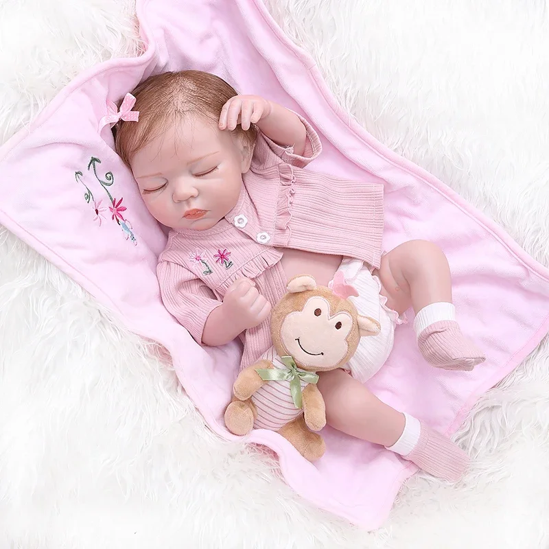 

48cm Real Picture Reborn Dolls Close Eye with Rooted Hair Full Body Siilicone Lifelike Realistic Newborn Baby Dolls Girl Gift