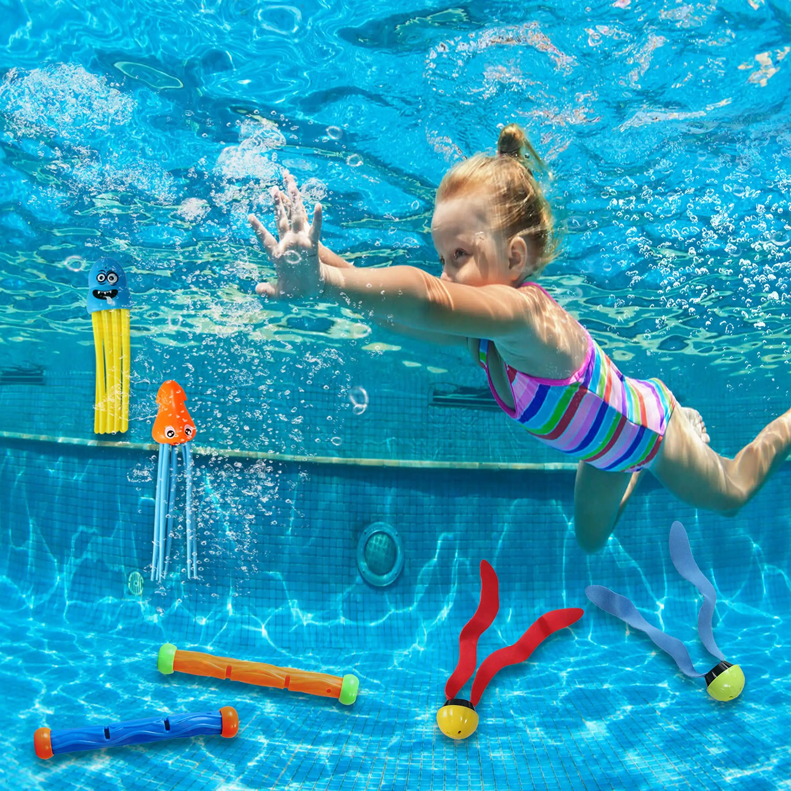 Kids Summer Shark fish Diving Toys Children's Swimming Pool Game Treasure Hunt Diving Torpedo Water Ring Diamond Water Suit Toys 4