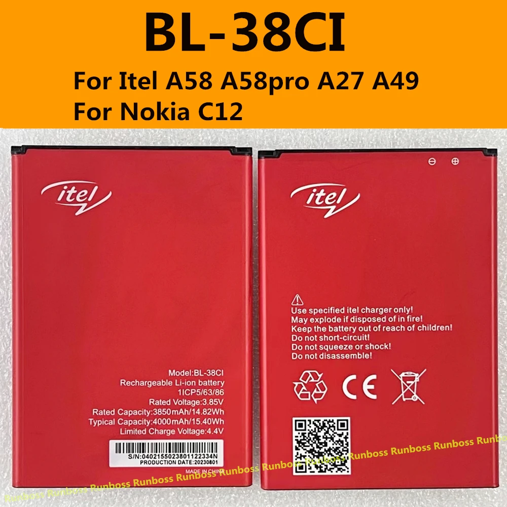 Batteria Originale Bl-38Ci Per Itel A58 A58Pro A27 A49 Per Telefono Cellulare Nokia C12 3.85V 3850Mah