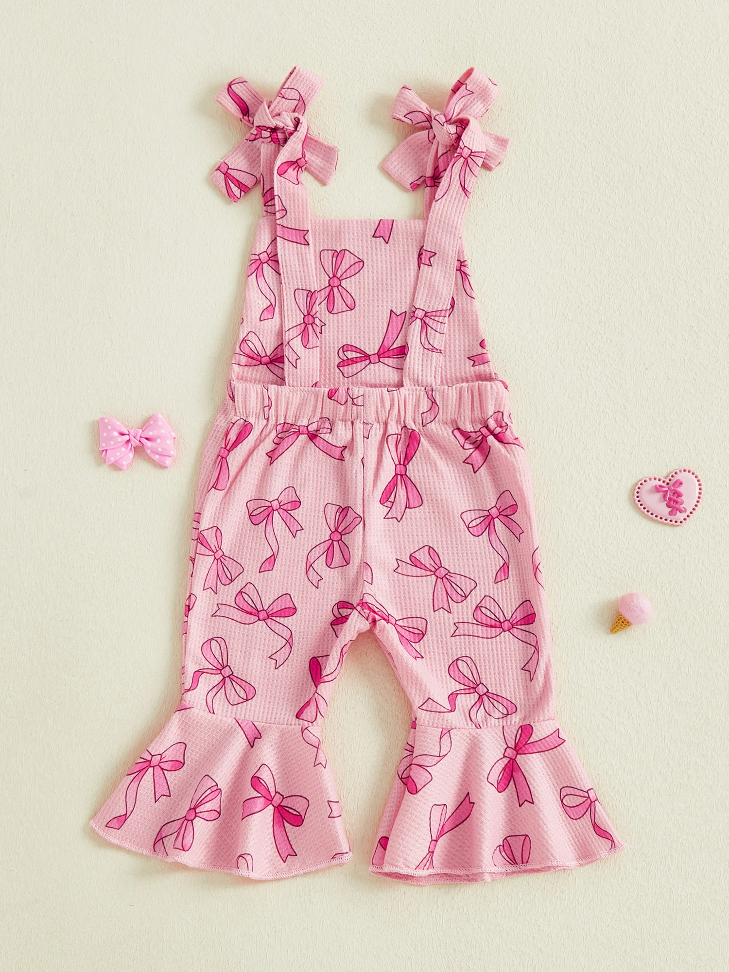 Adorable Infant Girls Sleeveless Romper with Cute Bow Detail and Stylish Bell Bottoms Perfect for Summer Outings and Playtime