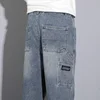 2024 New Autumn Men's Jeans Street Hip-hop Loose Straight Multi-pocket Workwear Denim Trousers Baggy Casual Splicing Trousers 1
