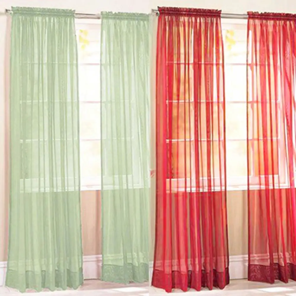 Living Room Curtain Glass Yarn Sheer Window Valance Curtain Voile Chiffon Gauze Pure Color Bedroom Hook Curtain Decor