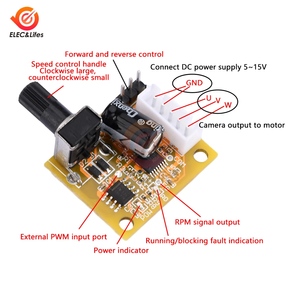 DC 5V 12V 15V BLDC 3 상 브러시리스 모터 드라이버 2A 15W DC 모터 속도 컨트롤러 Sensorless 보드 모듈 5PIN 플랫 케이블