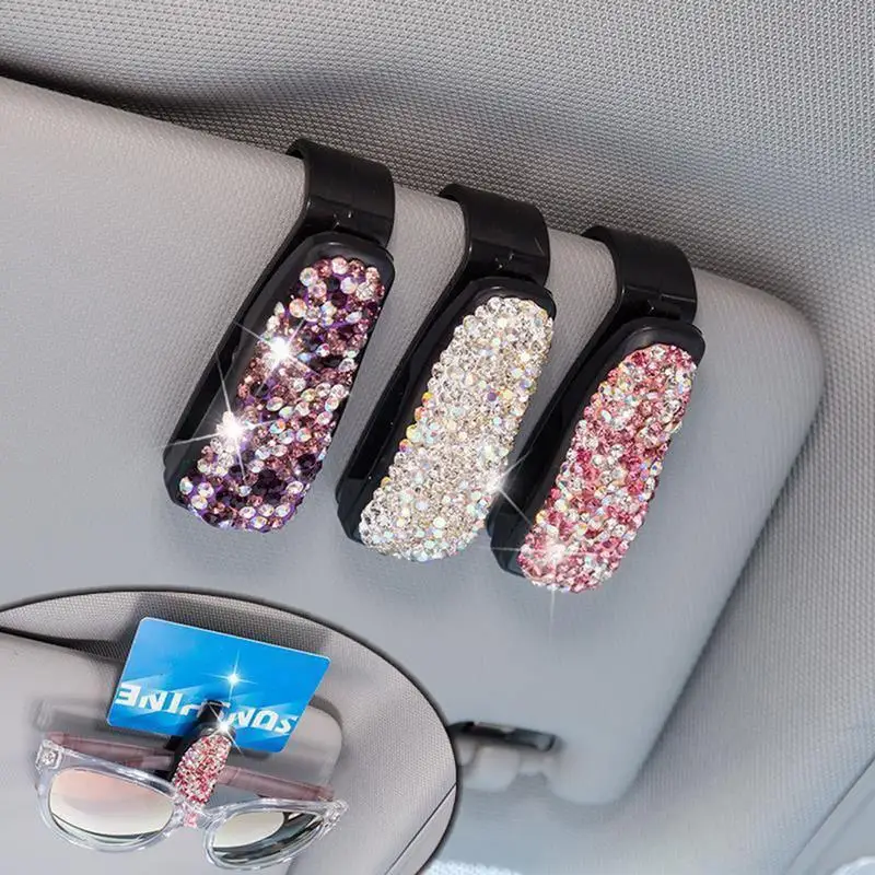 

Glasses Holder For Car Sun Visor Universal Car Organizer Clip Anti-Vibration Bling Accessories For All Vehicle Models Sun Visor