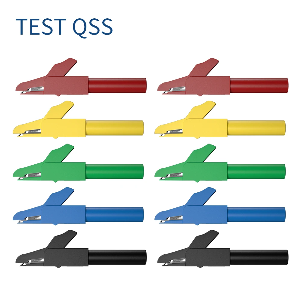 alligator clips test clip test hooks clips electrical clamp QSS 10PCS 4MM Insulation Alligator Clips Metal Crocodile Clamp for Wires Banana Connector DIY Electrical Tools Q.60029