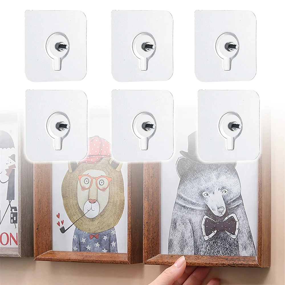 

6Pcs PVC Strong Adhesive Nails Wall Poster Seamless Wall Hook Waterproof Durable Transparent Kitchen Bathroom Screw Hook Hanger