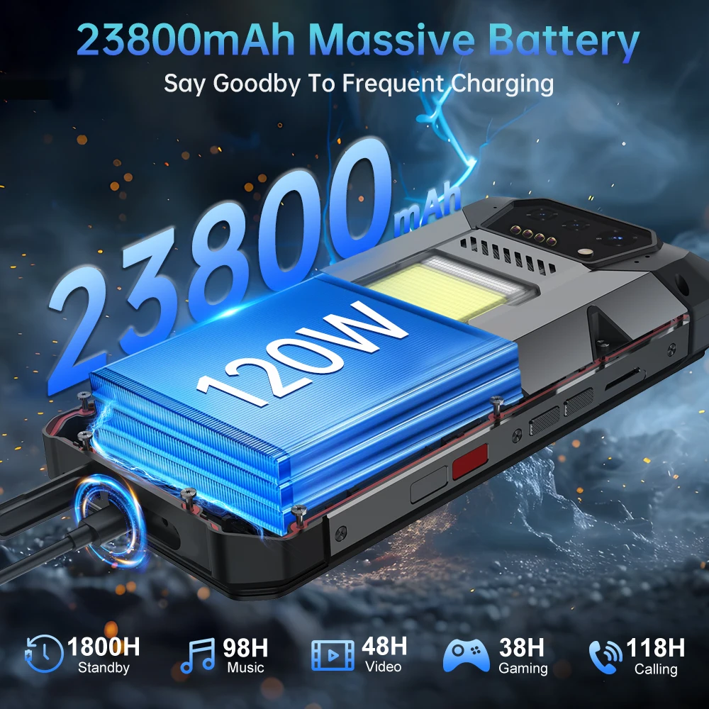 Unihertz 8849 Hike Smartphone Android 14 With 200 Meter Flashlight LED 23800mAh 24GB 512GB Dual Speaker Helio G200 IP68/IP69K 4G