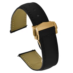 Elegant Handmade Leather Quick Release Watch Strap - Premium Replacement Band - 22mm (Black - Gold Buckle)