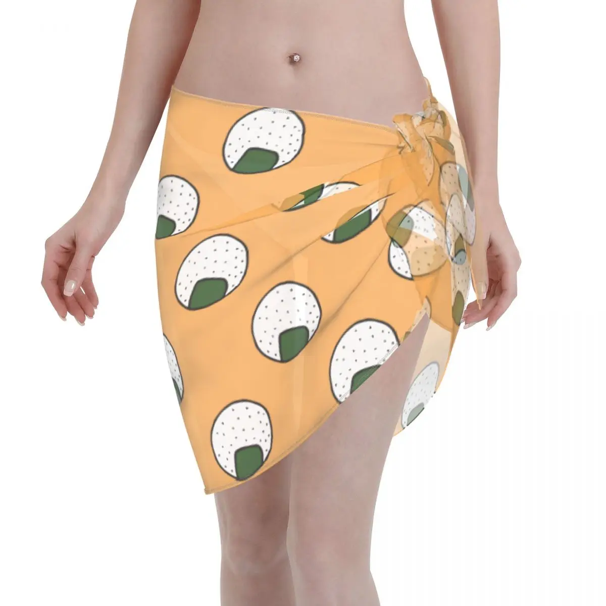 

Onigiri Scarf Cover Ups Women Sushi Food Cute Polyester Skirt Lace-up Bikini Cover Up