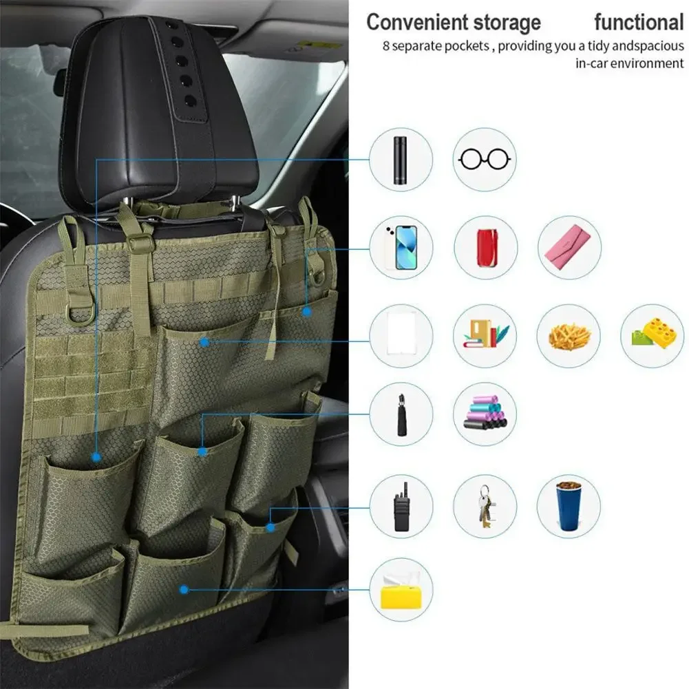 Organizer Universale per Sedile Auto Stile Militare, Borsa Portaoggetti Mimetica con 7 Tasche, Organizer Tattico per Auto, Camion, SUV - immagine 2