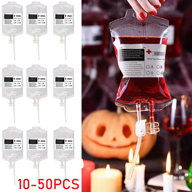 할로윈 혈액 가방 PVC 음료 가방 에너지 팩, 뱀파이어 좀비 테마 파티 소품, 공포 할로윈 파티 액세서리, 10-50pc, 350ml