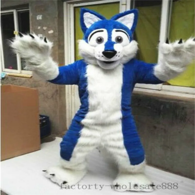 Fursuit Halloween Mascot Costume Blue Husky Fox Dog Adult Xmas Long Fur Cartoon Dress-up Outfits Carnival Easter Ad Clothes