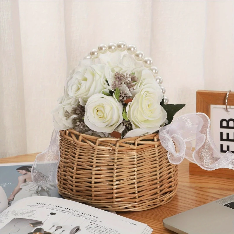 1 PC Handheld Pearl Flower Basket with Souvenirs, Flower Arrangement Basket for Flower Shops, Household Storage Basket